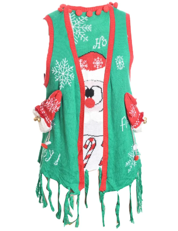 sleek jacketFestive Print Christmas Sweater Vest - M