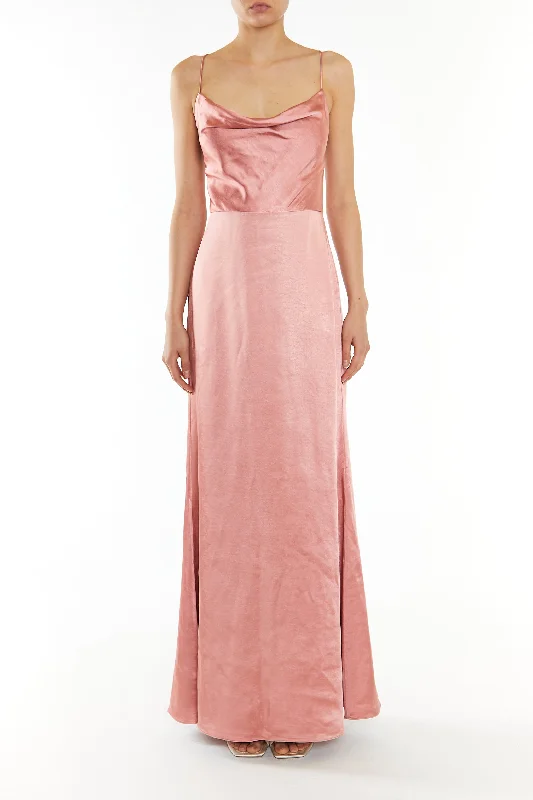 casual summer dressVivian Dusty Peach Cowl-Neck Bias Cut Maxi-Dress