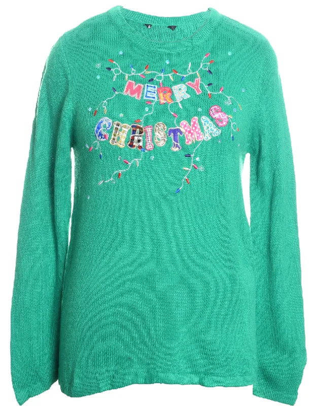 long-sleeve winter jacketFestive Season Green Knit Christmas Jumper - M