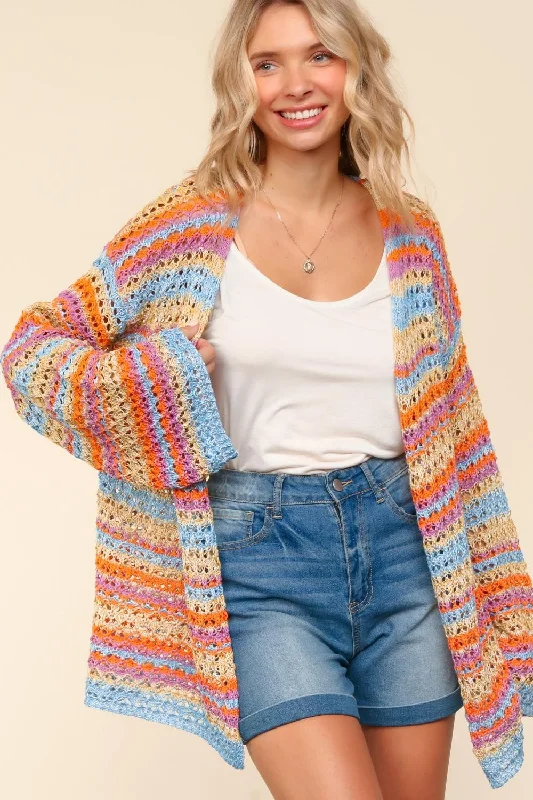 fitted trench coatMULTI COLOR STRIPE CROCHET SWEATER CARDIGAN