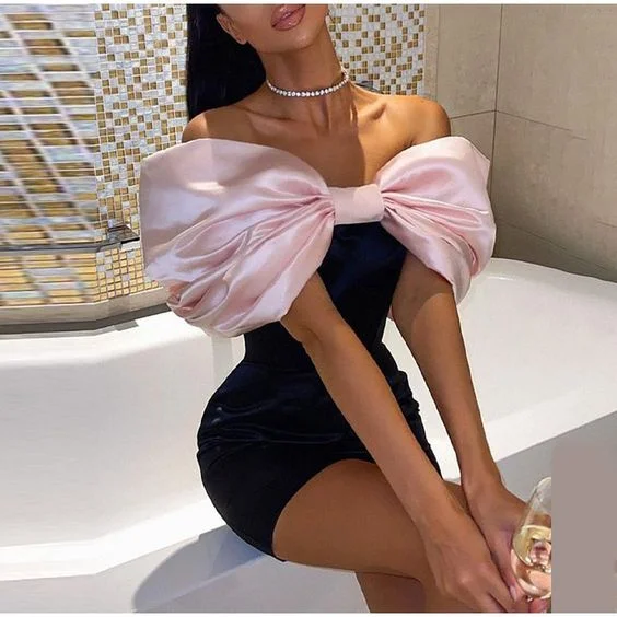 summer floral dressOff Shoulder Big Bowknot Design Skinny Dresses Elegant Women Bodycon Dress For Club Cocktail Party,BD1495