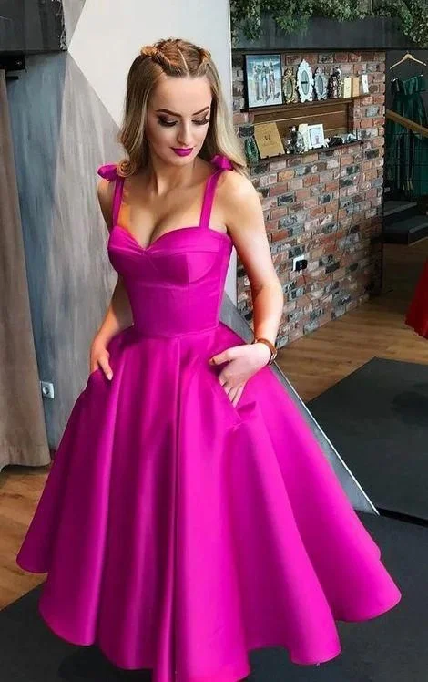 A-line dressStraps Sweetheart Midi Homecoming Dress Formal Evening Gown,DS4539