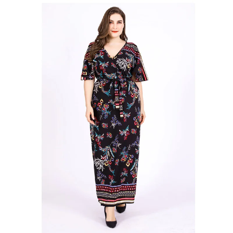 floral dressKittenAlarm - Plus Size Knitted Shawl Sleeves V-neck Long Dress