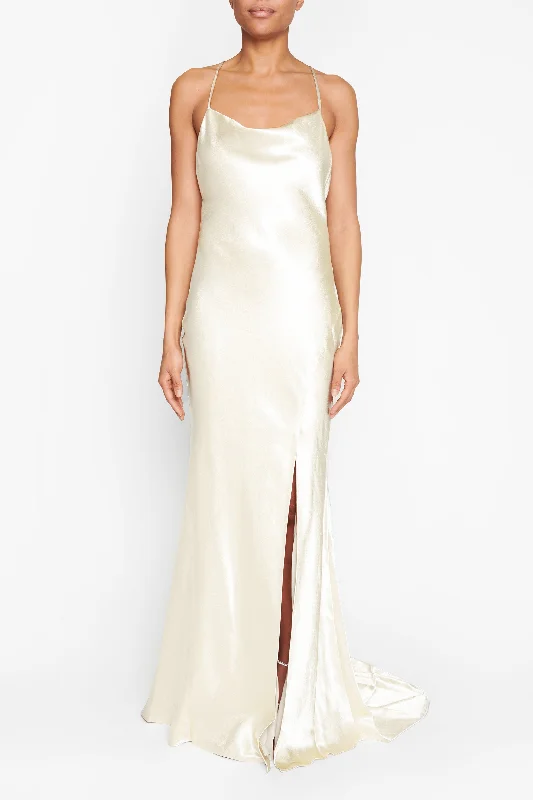 flowy evening dressPippa Ivory Bridesmaid Cowl-Neck Slip Dress