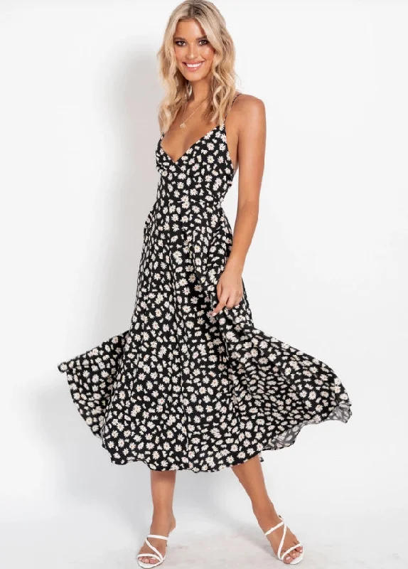 form-fitting dressTorrie Polka Dot Tie Front Maxi Dress - Black - FINAL SALE