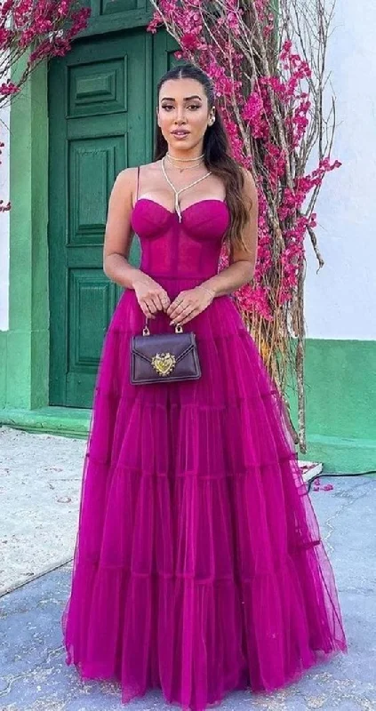 flowy dressFuchsia A-Line Prom Dresses Long,Tulle Formal Occasion Gown Evening, DP3308