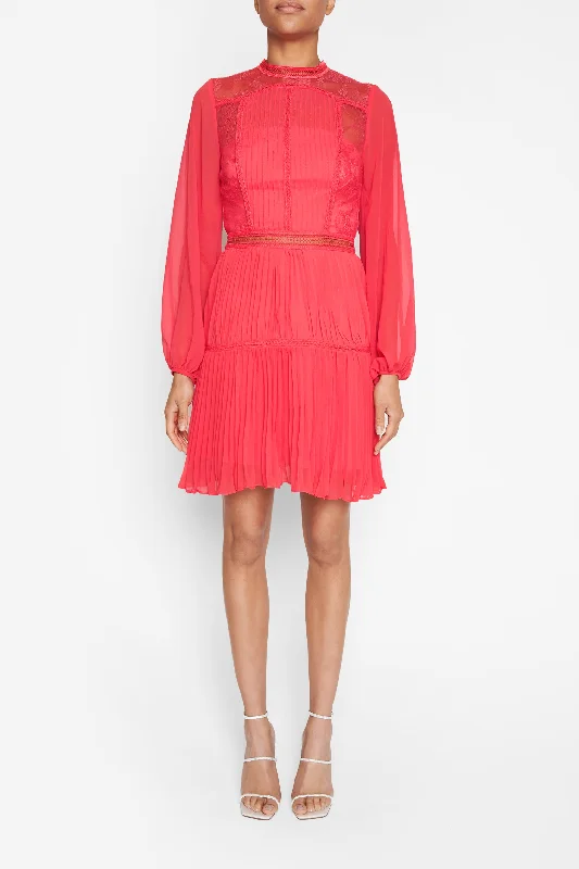 casual shift dressLena Bright-Rose Lace Pleated Mini Dress