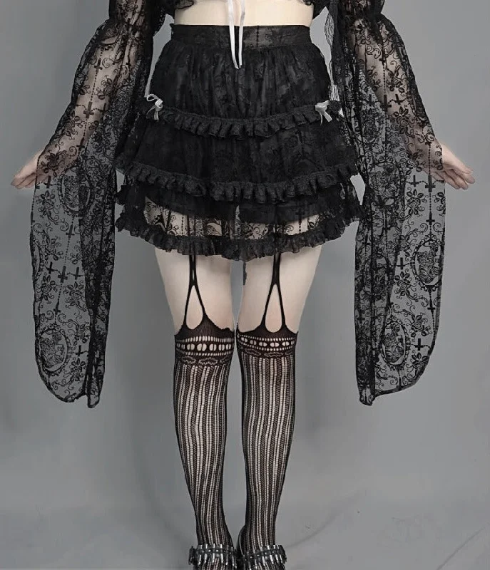 tiered dressBlood Supply~Dark Feast~Gothic Cross Tiered Mesh Lolita Skirt