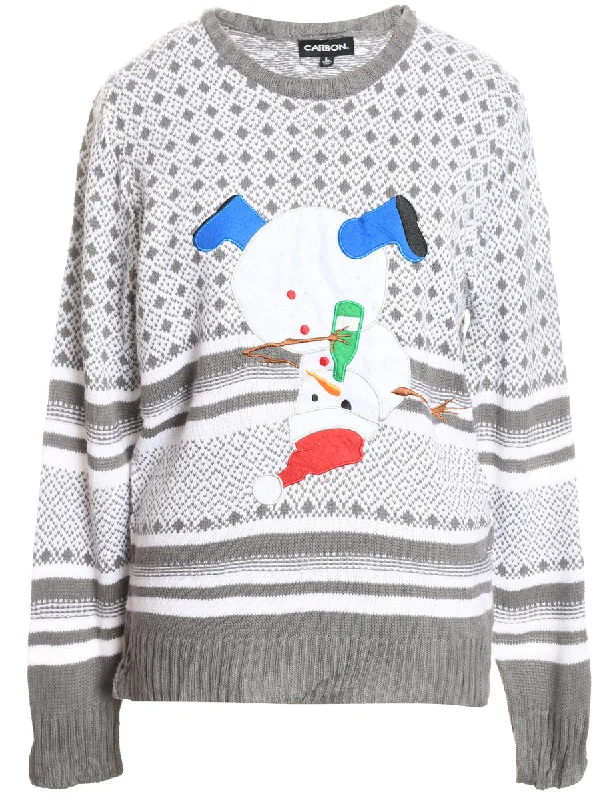 casual utility jacketSnowman Design White & Grey Knit Christmas Jumper - L