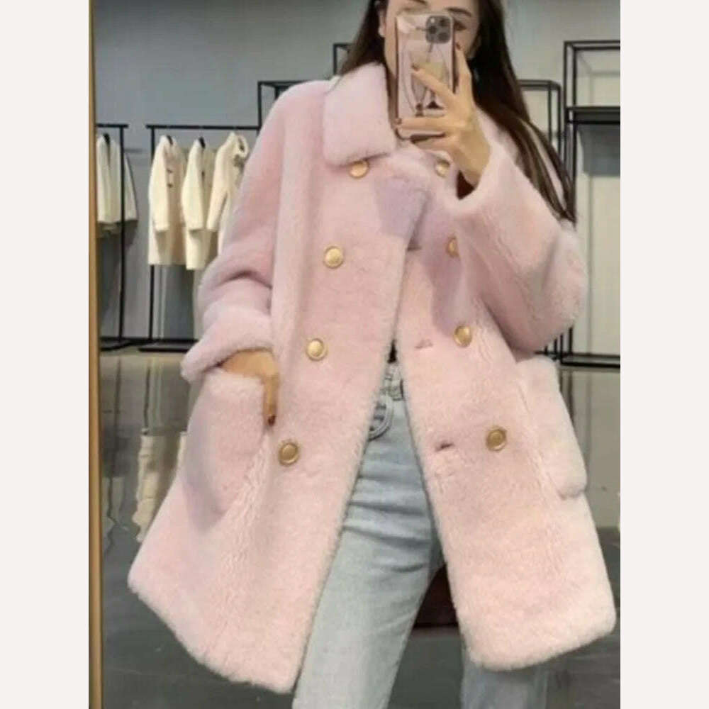 soft shell coatWomen 2022 Winter Fashion Double-breasted Warm Coats Female Genuine Lamb Fur Jackets Ladies Long Sheep Shearing Thick Overcoats