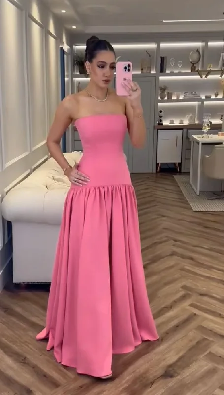 off-the-shoulder dressLovely Pink A-Line Strapless Long Party Dress Wedding Guest Dress, DP3330