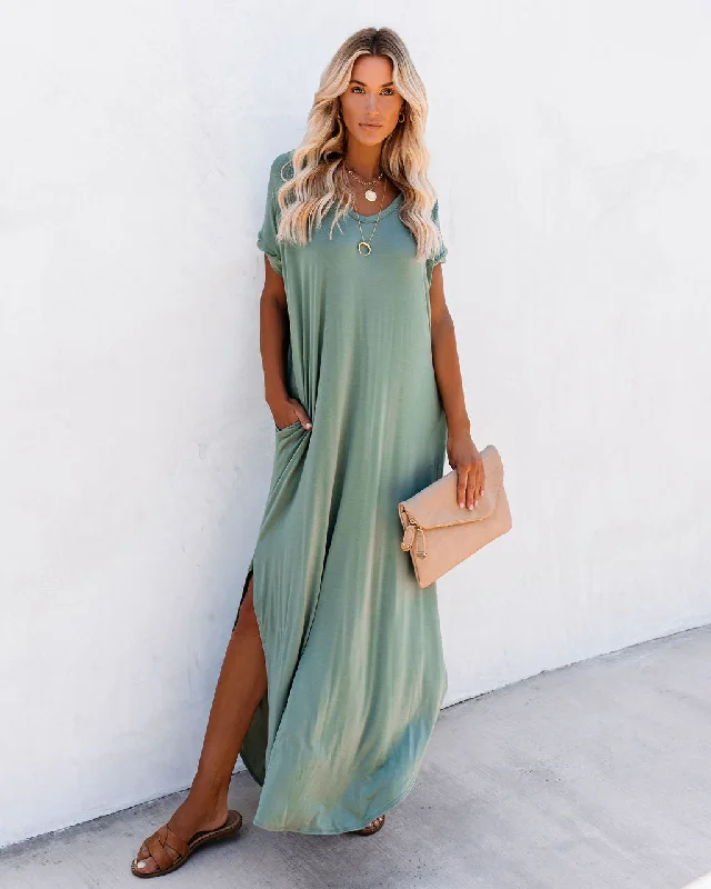 v-neck dressFarmers Market Pocketed Modal Maxi Dress - Dark Sage