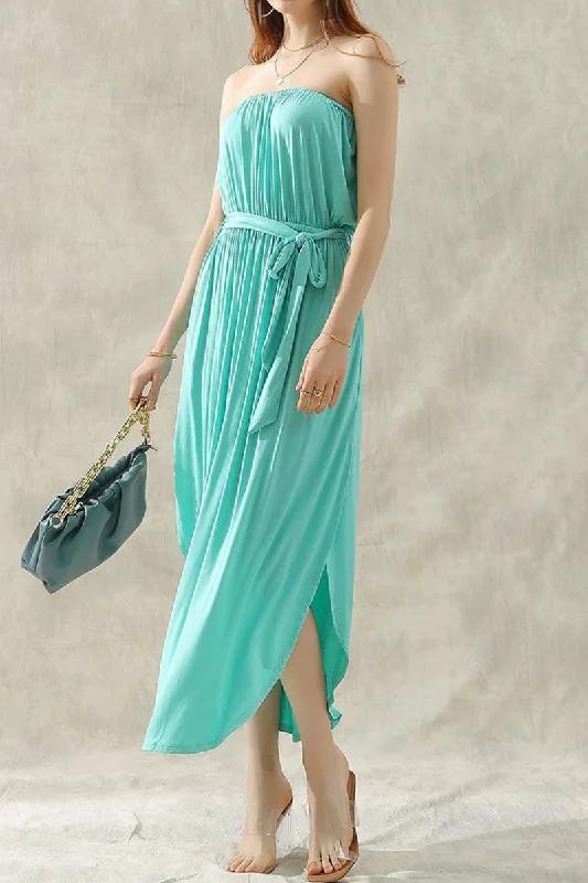 romantic dressOFF SHOULDER TUBE TOP MAXI DRESS WITH WAIST STRAP