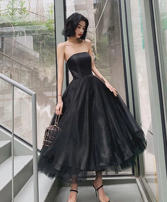 chic wrap dressBlack tulle short prom dress, formal dresses, black evening dress,DS4001