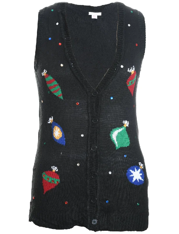 wool coatFestive Bauble Design Knit Multi-Colour Christmas Vest - M