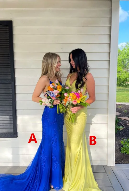 trendy bodycon dressYellow V Neck Backless Mermaid Long Prom Dress Evening Gown, DP3524