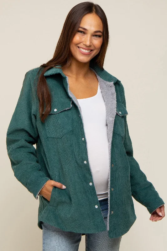 lightweight coatForest Green Corduroy Sherpa Lined Maternity Shacket