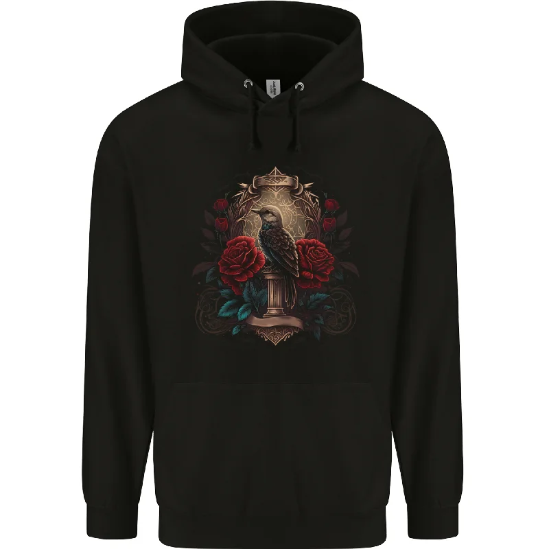 warm hoodieA Bird With a Gothic Vase and Roses Mens 80% Cotton Hoodie