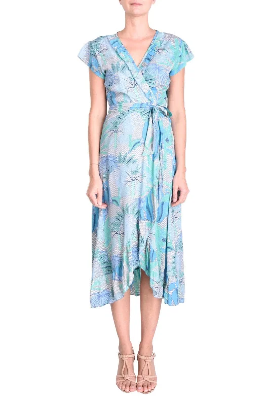 office dressPM Long Wrap Dress With Frill  Blue Clair