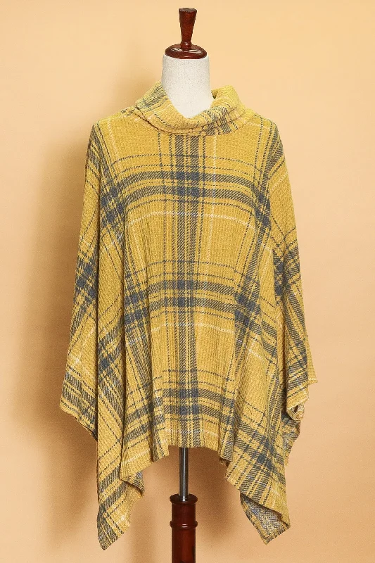 contemporary coatMustard Plaid Cowl Neck Sweater