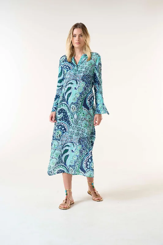 floral wrap dressBrazil blue long genie