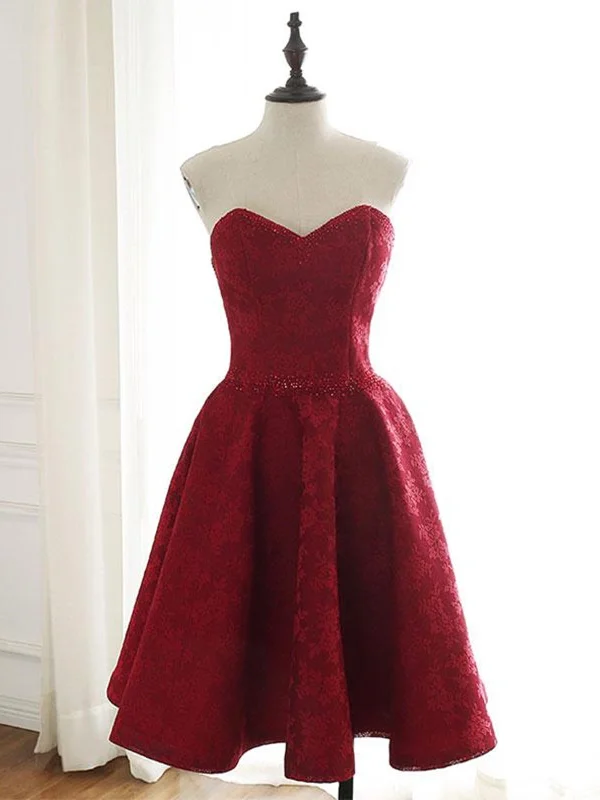 summer floral dressSweetheart Neck Short Burgundy Lace Prom Dresses, Short Wine Red Lace Formal Evening Dresses,DS3077