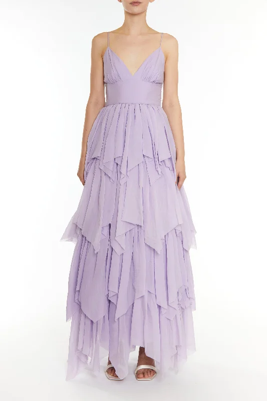 cocktail party dressSadie Lilac Layered Hanky-Hem Tulle Maxi Dress