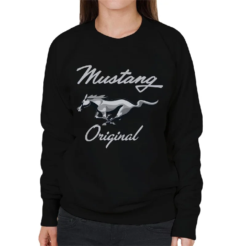 zip-up gym hoodieFord Mustang Original Chrome Horse Logo Women's Sweatshirt