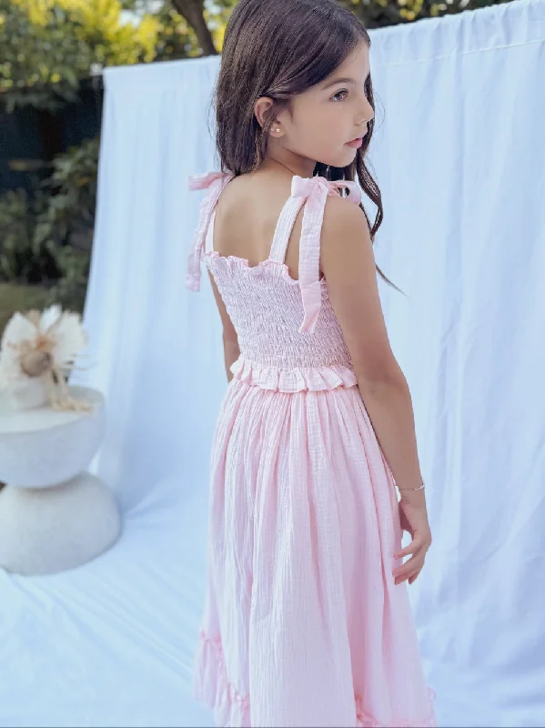 sleeveless dressMaya Girls Peach Muslin 2 Piece Set