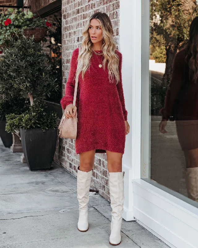 puff sleeve dressSo In Love Knit Sweater Dress - Dark Mauve