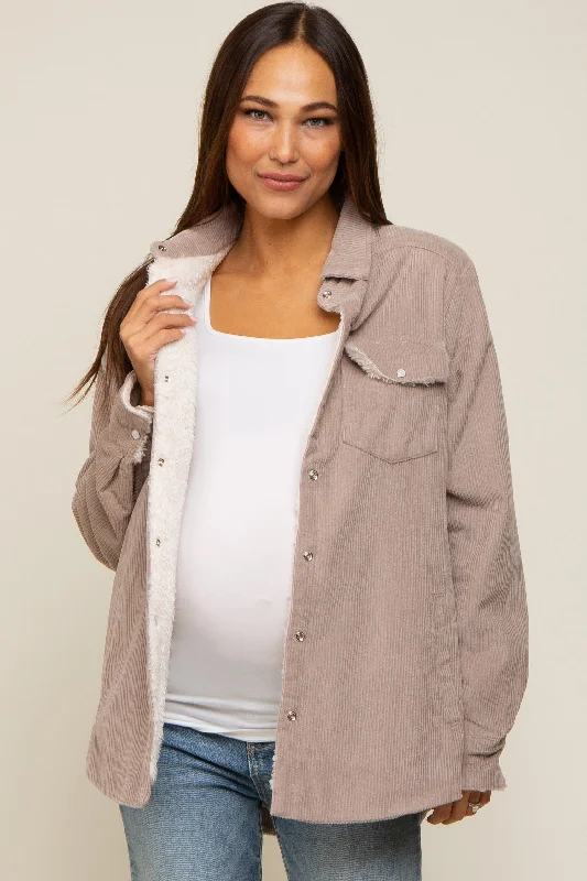 wool-blend coatTaupe Corduroy Sherpa Lined Maternity Shacket