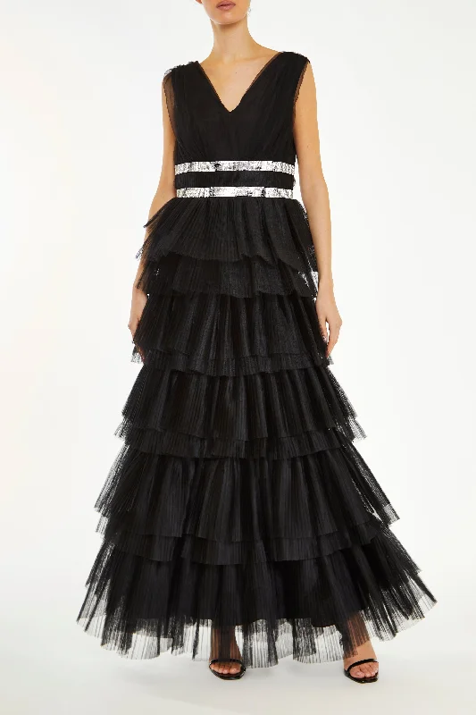 floral wrap dressElizabeth Black Diamante Belted Tulle Maxi Dress