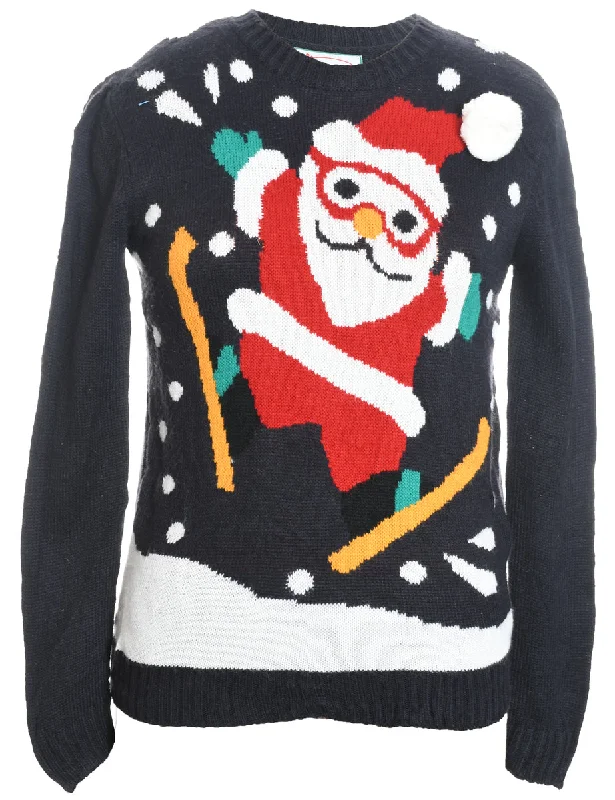 stylish coatSanta Claus Design Navy Knit Christmas Jumper - M