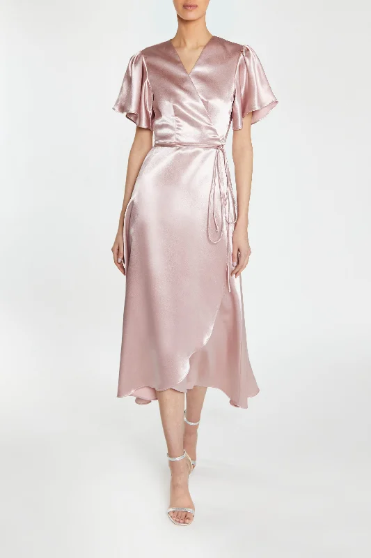 denim dressSerena Dusty-Pink Bridesmaid Wrap Midi-Dress