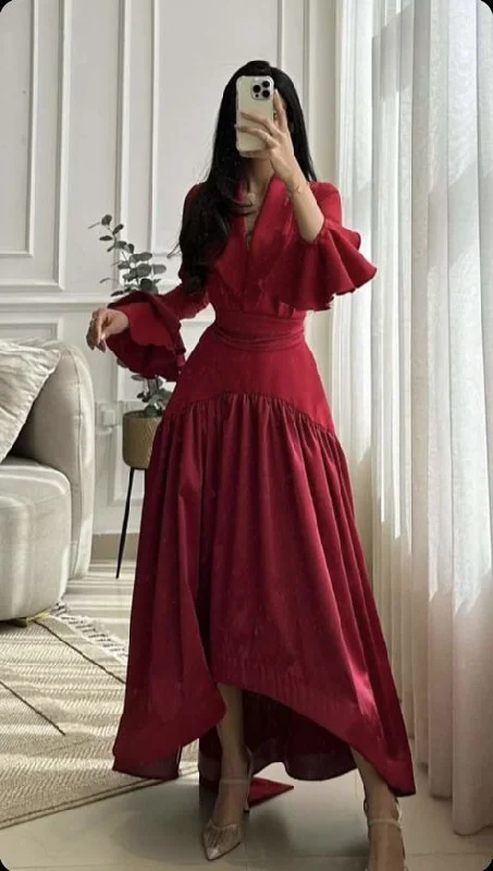 evening dressCharming Red Long Sleeves A-Line Formal Long Prom Dress, DP3446