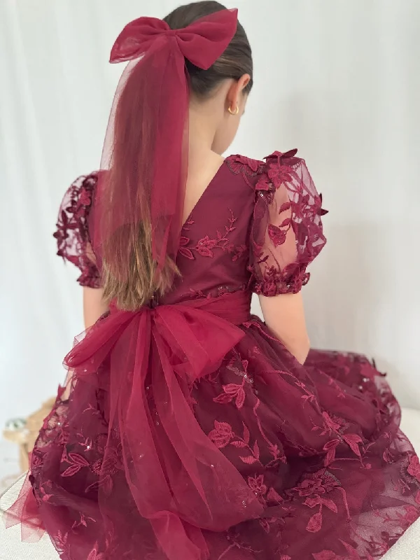 luxury dressVienna Long Tulle Bow - Burgundy