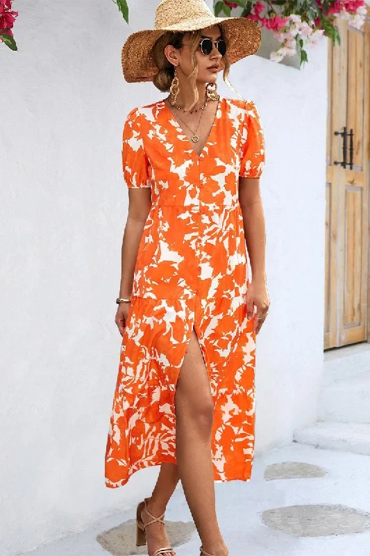 stylish party dressFLORAL PRINTING WOMEN SLIT DRESS