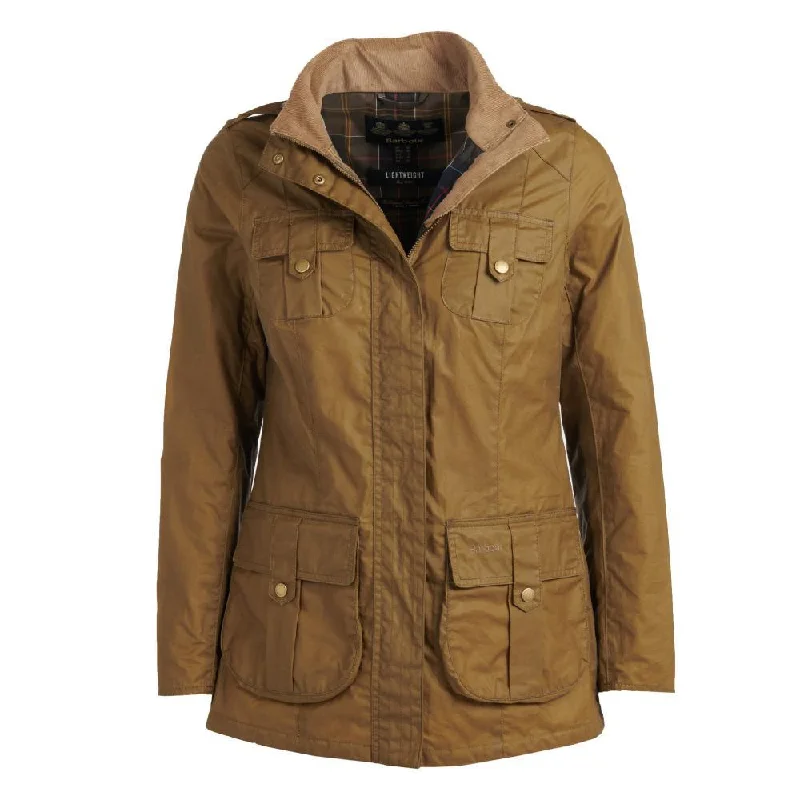 fashion-forward coatBarbour Defence Lightweight Ladies Wax Jacket - Sand/Classic