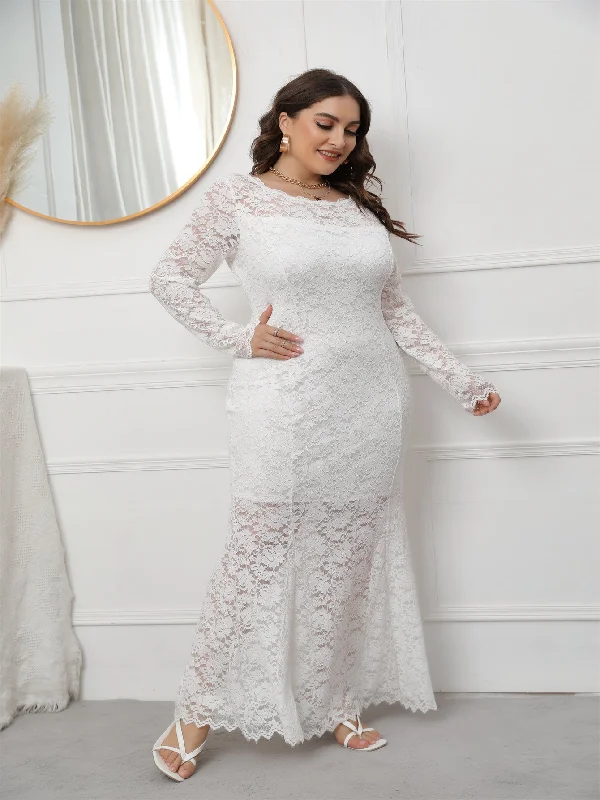 lace dressKittenAlarm - Plus Size Long Sleeve Mermaid Lace Evening Dress HIGH ELASTIC TRUE TO SIZE