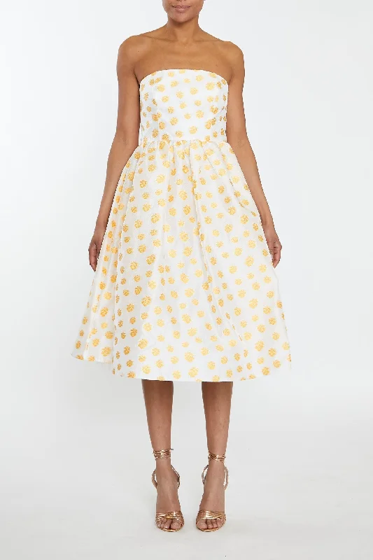 vintage-inspired dressSienna Cream-Mustard Jacquard Bandeau Midi Dress