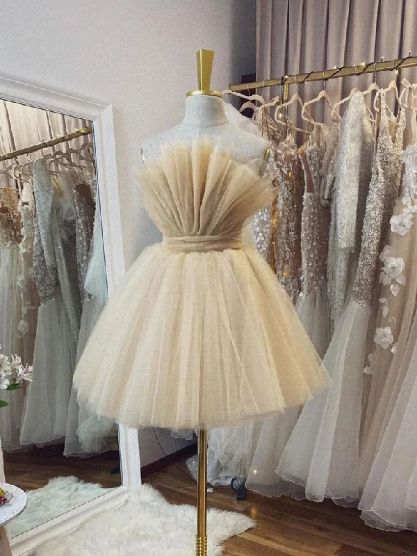 romantic dressCHAMPAGNE TULLE SHORT PROM DRESS, CHAMPAGNE TULLE HOMECOMING DRESS,DS3397