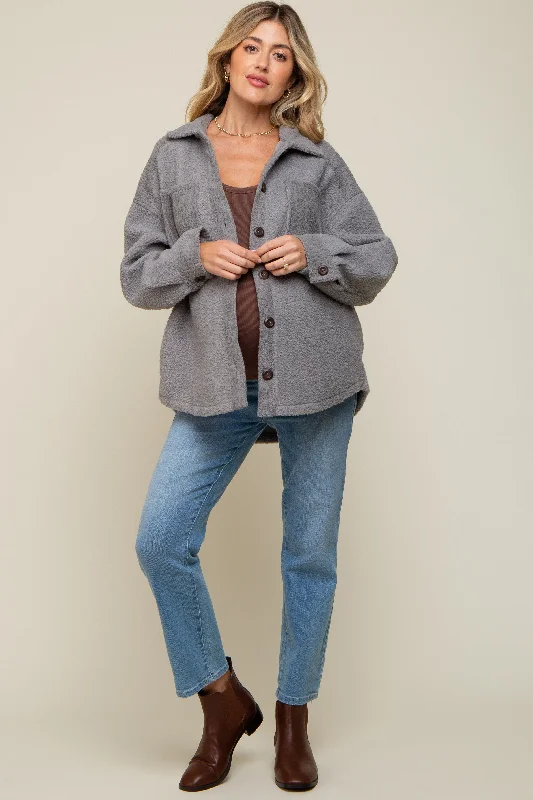 classic bomber jacketGrey Colorblock Fleece Maternity Shirt Jacket