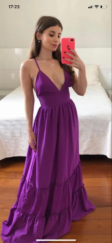 off-shoulder dressElegant Purple Spaghetti Straps A-Line Long Party Gown Wedding Guest Dress, DP3539