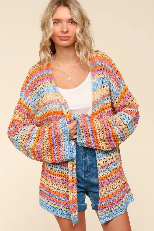 padded coatPLUS MULTI COLOR STRIPE CROCHET SWEATER CARDIGAN