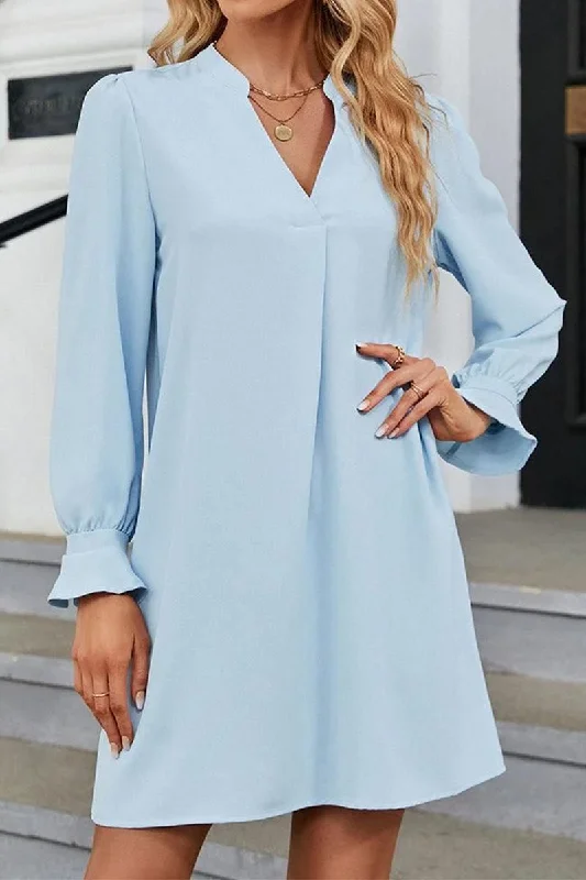 lace-up dressWOMEN FRILLED LONG SLEEVE V NECK SOLID DRESS