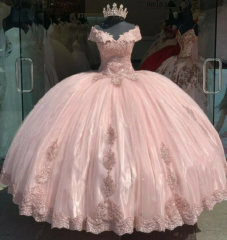 vintage-inspired dressShort Cap Sleeve Pink Flowers Quinceanera Dress for 16 Year Ball Gown,DS4398