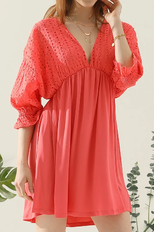 romantic dressCOTTON EYELET 3/4 SLEEVE DRESS