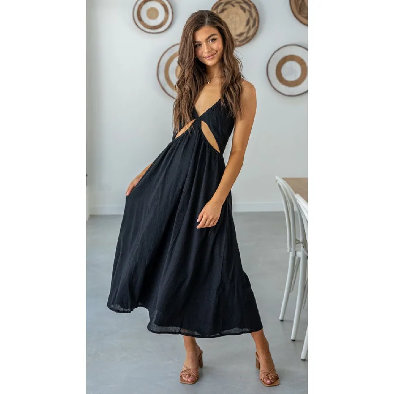 textured dressVeronique Cotton Blend Cutout Maxi Dress - Black - FINAL SALE