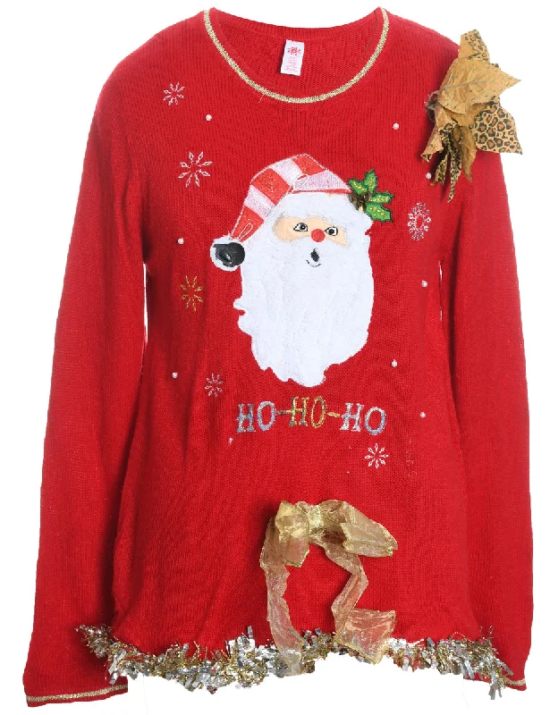 fashion coat with hoodSanta Claus Design Embroidered Knit Christmas Jumper - L