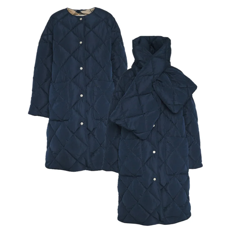 slim fit coatBarbour Brigitte Ladies Puffer Coat & Scarf - Navy/Sky Dress Tartan